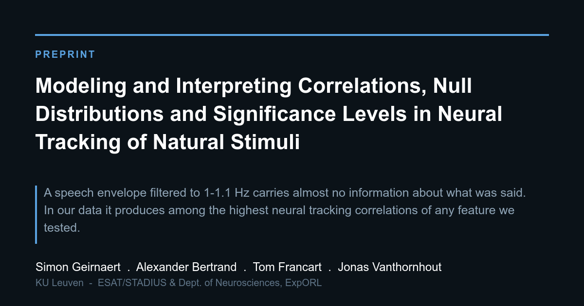 Neural tracking correlations, null distributions and significance levels